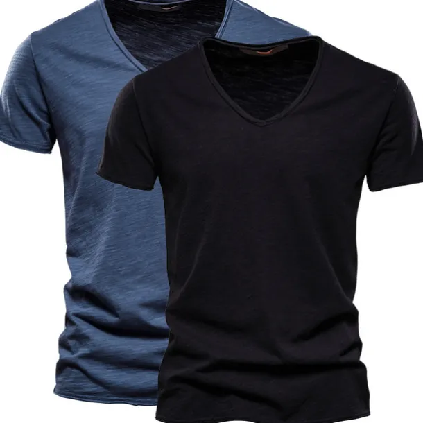 Men's T Shirt Tee Top Short Sleeves V Neck Summer Plain Fashion Designer Basic V Neck Vacation Street Going out White+Black White and Blue Orange / Green Top Tee for Men