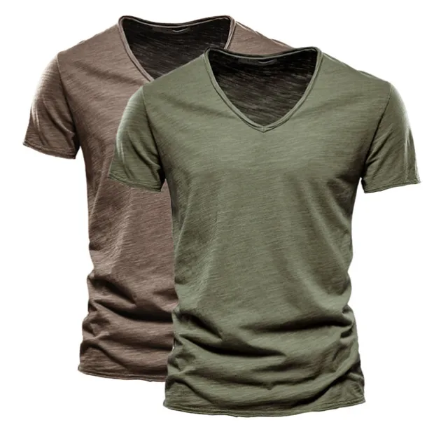 Men's T Shirt Tee Top Short Sleeves V Neck Summer Plain Fashion Designer Basic V Neck Vacation Street Going out White+Black White and Blue Orange / Green Top Tee for Men