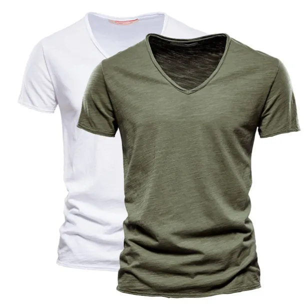 Men's T Shirt Tee Top Short Sleeves V Neck Summer Plain Fashion Designer Basic V Neck Vacation Street Going out White+Black White and Blue Orange / Green Top Tee for Men