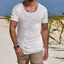 Men's T Shirt Tee Top Short Sleeve Crew Neck Summer Plain Sports Fashion Lightweight Pocket Vacation Casual Holiday Black White Blue Top Tee for Men