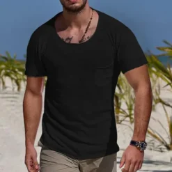 Men's T Shirt Tee Top Short Sleeve Crew Neck Summer Plain Sports Fashion Lightweight Pocket Vacation Casual Holiday Black White Blue Top Tee for Men