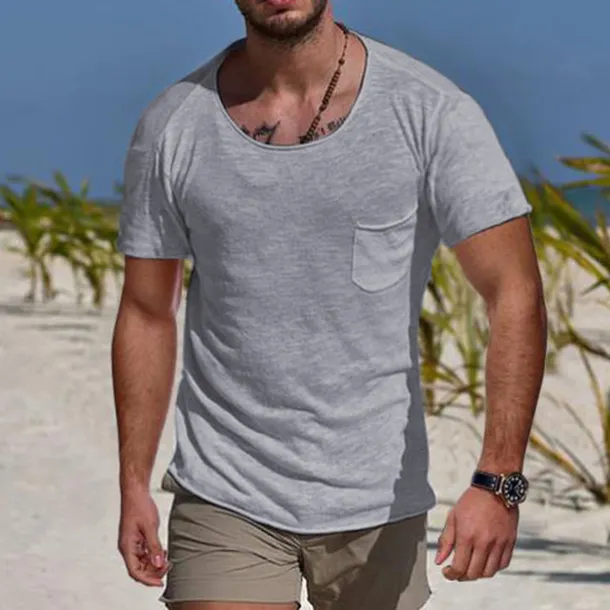 Men's T Shirt Tee Top Short Sleeve Crew Neck Summer Plain Sports Fashion Lightweight Pocket Vacation Casual Holiday Black White Blue Top Tee for Men