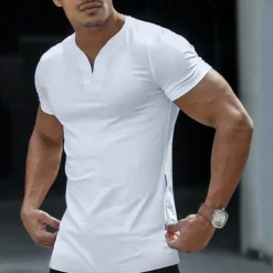 Men's T Shirt Tee Top Short Sleeve V Neck Summer Plain Sports Fashion Lightweight V Neck Vacation Casual Holiday Light Blue Black White Top Tee for Men