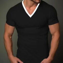 Men's T Shirt Tee Top Short Sleeves V Neck Summer Plain Fashion Designer Basic Vacation Street Going out Black White Khaki Top Tee for Men