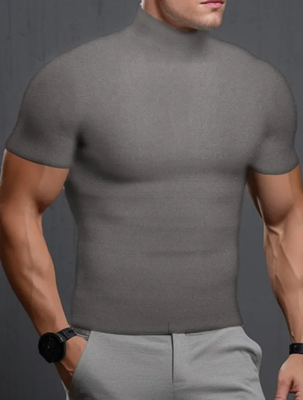 Men's T Shirt Tee Top Short Sleeves Turtleneck Summer Plain Pit Strip Fashion Designer Basic Vacation Street Going out Black White Khaki Top Tee for Men