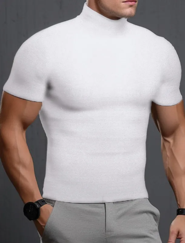 Men's T Shirt Tee Top Short Sleeves Turtleneck Summer Plain Pit Strip Fashion Designer Basic Vacation Street Going out Black White Khaki Top Tee for Men