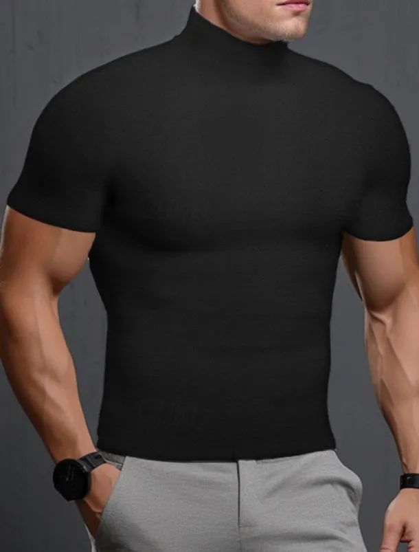 Men's T Shirt Tee Top Short Sleeves Turtleneck Summer Plain Pit Strip Fashion Designer Basic Vacation Street Going out Black White Khaki Top Tee for Men