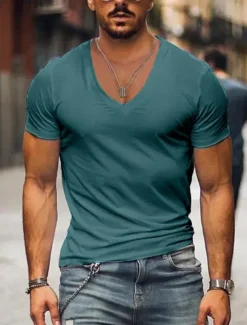 Men's T Shirt Tee Top Short Sleeves V Neck Summer Plain Designer Basic Modern Contemporary Classic Style Vacation Street Going out Black White Pink Top Tee for Men