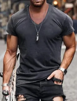 Men's T Shirt Tee Top Short Sleeves V Neck Summer Plain Designer Basic Modern Contemporary Classic Style Vacation Street Going out Black White Pink Top Tee for Men