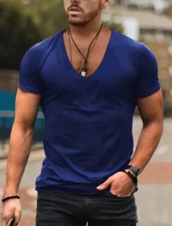 Men's T Shirt Tee Top Short Sleeves V Neck Summer Plain Designer Basic Modern Contemporary Classic Style Vacation Street Going out Black White Pink Top Tee for Men