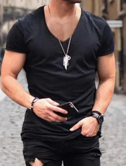 Men's T Shirt Tee Top Short Sleeves V Neck Summer Plain Designer Basic Modern Contemporary Classic Style Vacation Street Going out Black White Pink Top Tee for Men