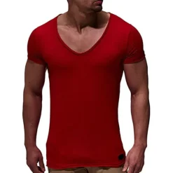 Men's T Shirt Tee Top Short Sleeves V Neck Summer Plain Fashion Designer Basic Vacation Street Going out Black White Red Top Tee for Men