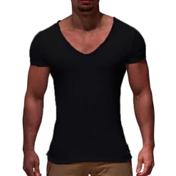 Men's T Shirt Tee Top Short Sleeves V Neck Summer Plain Fashion Designer Basic Vacation Street Going out Black White Red Top Tee for Men