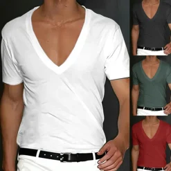 Men's T Shirt Tee Top Short Sleeves V Neck Summer Plain Designer Basic Modern Contemporary Classic Style Vacation Street Going out Black White Red Top Tee for Men