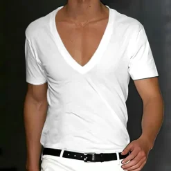 Men's T Shirt Tee Top Short Sleeves V Neck Summer Plain Designer Basic Modern Contemporary Classic Style Vacation Street Going out Black White Red Top Tee for Men