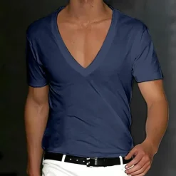 Men's T Shirt Tee Top Short Sleeves V Neck Summer Plain Designer Basic Modern Contemporary Classic Style Vacation Street Going out Black White Red Top Tee for Men