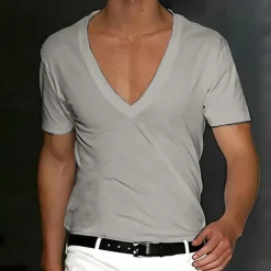 Men's T Shirt Tee Top Short Sleeves V Neck Summer Plain Designer Basic Modern Contemporary Classic Style Vacation Street Going out Black White Red Top Tee for Men