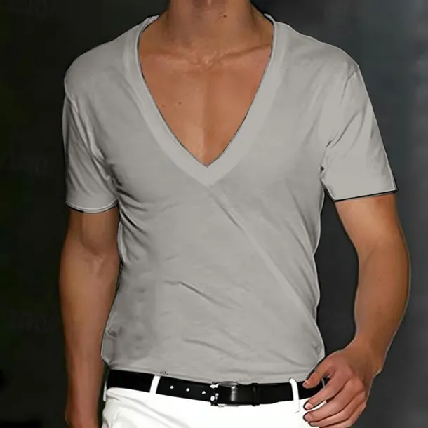 Men's T Shirt Tee Top Short Sleeves V Neck Summer Plain Designer Basic Modern Contemporary Classic Style Vacation Street Going out Black White Red Top Tee for Men