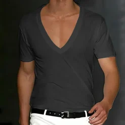 Men's T Shirt Tee Top Short Sleeves V Neck Summer Plain Designer Basic Modern Contemporary Classic Style Vacation Street Going out Black White Red Top Tee for Men