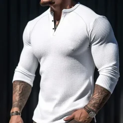 Men's T shirt Tee Waffle Henley Shirt Henley Shirt Tee Top Long Sleeve Shirt Plain Henley Street Vacation Long Sleeve Clothing Apparel Fashion Designer Basic