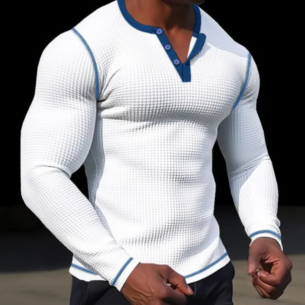 Men's T shirt Tee Waffle Henley Shirt Henley Shirt Tee Top Long Sleeve Shirt Plain Raglan Sleeve Henley Street Vacation Long Sleeve Patchwork Clothing Apparel Polyester Fashion Designer Basic