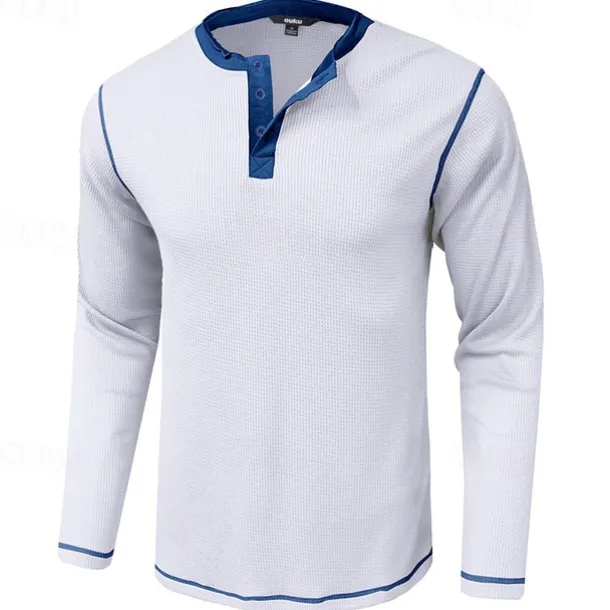 Men's T shirt Tee Waffle Henley Shirt Henley Shirt Tee Top Long Sleeve Shirt Plain Raglan Sleeve Henley Street Vacation Long Sleeve Patchwork Clothing Apparel Polyester Fashion Designer Basic