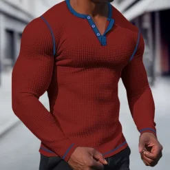 Men's T shirt Tee Waffle Henley Shirt Henley Shirt Tee Top Long Sleeve Shirt Plain Raglan Sleeve Henley Street Vacation Long Sleeve Patchwork Clothing Apparel Polyester Fashion Designer Basic
