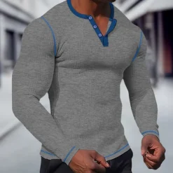 Men's T shirt Tee Waffle Henley Shirt Henley Shirt Tee Top Long Sleeve Shirt Plain Raglan Sleeve Henley Street Vacation Long Sleeve Patchwork Clothing Apparel Polyester Fashion Designer Basic