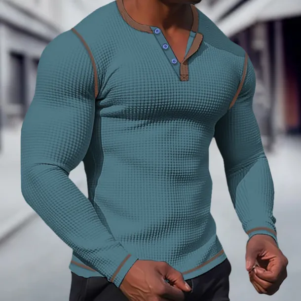 Men's T shirt Tee Waffle Henley Shirt Henley Shirt Tee Top Long Sleeve Shirt Plain Raglan Sleeve Henley Street Vacation Long Sleeve Patchwork Clothing Apparel Polyester Fashion Designer Basic