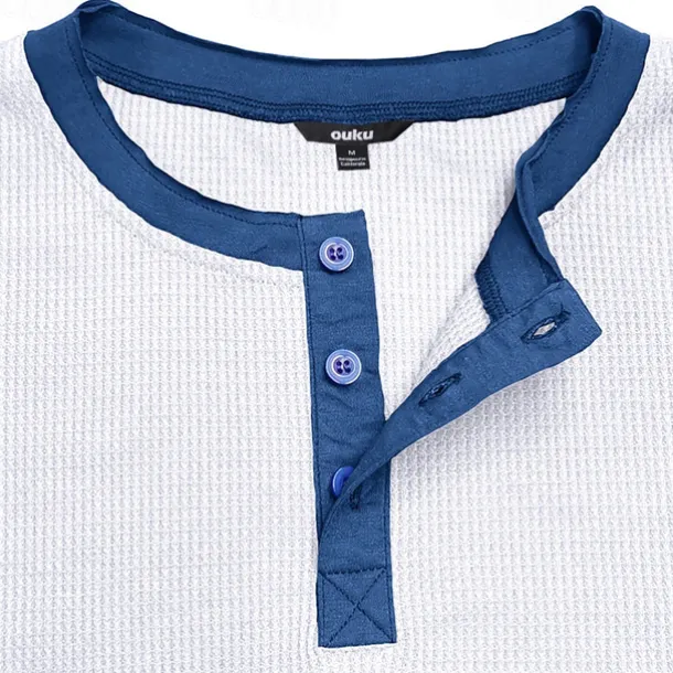 Men's T shirt Tee Waffle Henley Shirt Henley Shirt Tee Top Long Sleeve Shirt Plain Raglan Sleeve Henley Street Vacation Long Sleeve Patchwork Clothing Apparel Polyester Fashion Designer Basic