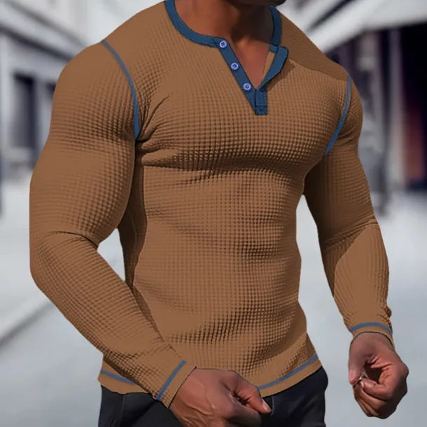 Men's T shirt Tee Waffle Henley Shirt Henley Shirt Tee Top Long Sleeve Shirt Plain Raglan Sleeve Henley Street Vacation Long Sleeve Patchwork Clothing Apparel Polyester Fashion Designer Basic