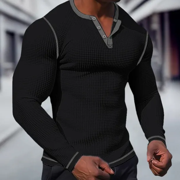 Men's T shirt Tee Waffle Henley Shirt Henley Shirt Tee Top Long Sleeve Shirt Plain Raglan Sleeve Henley Street Vacation Long Sleeve Patchwork Clothing Apparel Polyester Fashion Designer Basic