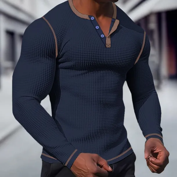 Men's T shirt Tee Waffle Henley Shirt Henley Shirt Tee Top Long Sleeve Shirt Plain Raglan Sleeve Henley Street Vacation Long Sleeve Patchwork Clothing Apparel Polyester Fashion Designer Basic