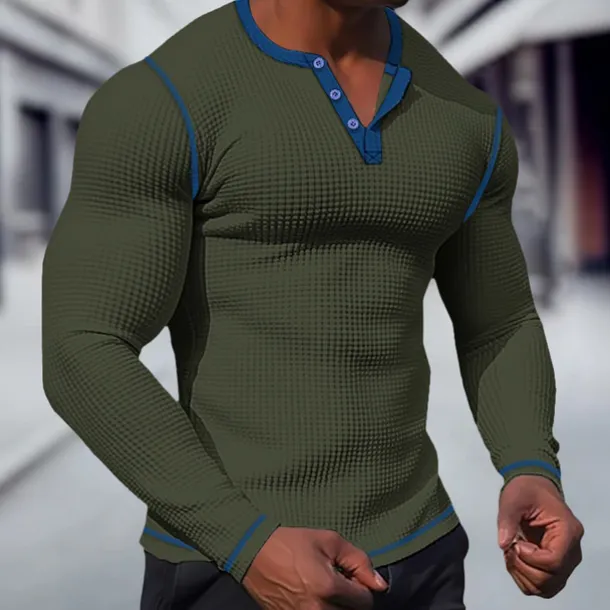 Men's T shirt Tee Waffle Henley Shirt Henley Shirt Tee Top Long Sleeve Shirt Plain Raglan Sleeve Henley Street Vacation Long Sleeve Patchwork Clothing Apparel Polyester Fashion Designer Basic