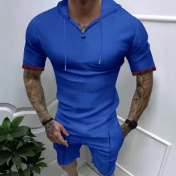 Men's T Shirt T-shirt Suits Tee Tee Top Short Sleeve Hooded Spring & Summer Plain Fashion Designer Basic 2 Piece Vacation Street Going out Black White Royal Blue Top Tee for Men