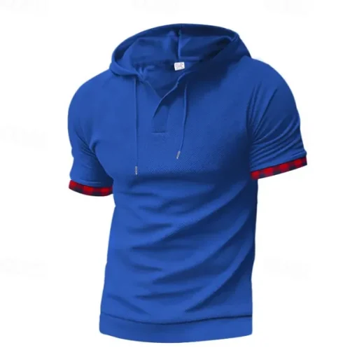 Men's T Shirt T-shirt Suits Tee Tee Top Short Sleeve Hooded Spring & Summer Plain Fashion Designer Basic 2 Piece Vacation Street Going out Black White Royal Blue Top Tee for Men