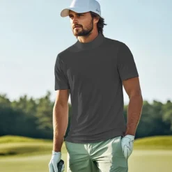 Men's T Shirt Turtleneck shirt Short Sleeve Stand Collar Summer Spring Plain Fashion Casual Comfortable Classic Vacation Street Holiday White Gray Green Top Tee for Men