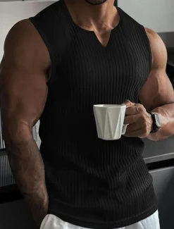 Men's T Shirt Wife beater Shirt Tee Top Short Sleeves V Neck Summer Plain Fashion Designer Basic V Neck Vacation Street Going out Black White Wine Top Tee for Men