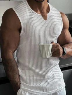 Men's T Shirt Wife beater Shirt Tee Top Short Sleeves V Neck Summer Plain Fashion Designer Basic V Neck Vacation Street Going out Black White Wine Top Tee for Men
