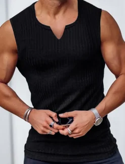 Men's T Shirt Wife beater Shirt Tee Top Short Sleeves V Neck Summer Plain Fashion Designer Basic V Neck Vacation Street Going out Black White Wine Top Tee for Men