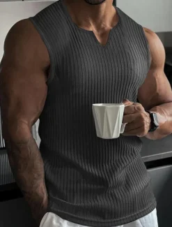Men's T Shirt Wife beater Shirt Tee Top Short Sleeves V Neck Summer Plain Fashion Designer Basic V Neck Vacation Street Going out Black White Wine Top Tee for Men
