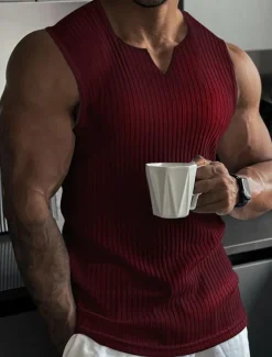 Men's T Shirt Wife beater Shirt Tee Top Short Sleeves V Neck Summer Plain Fashion Designer Basic V Neck Vacation Street Going out Black White Wine Top Tee for Men