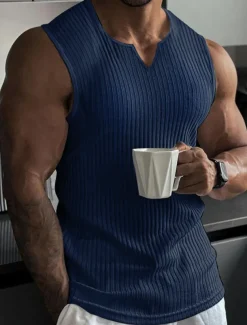 Men's T Shirt Wife beater Shirt Tee Top Short Sleeves V Neck Summer Plain Fashion Designer Basic V Neck Vacation Street Going out Black White Wine Top Tee for Men