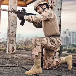 Men's Tactical Combat Boots – High-Top Military Desert Boots with Lace-Up Design for Outdoor Hiking & Work