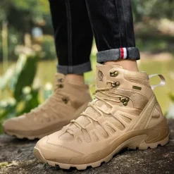 Men's Tactical Hiking Boots - Lightweight Desert Combat Boots with Breathable Mesh and Anti-Slip Sole for Outdoor Adventures