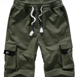 Men's Tactical Shorts Cargo Shorts Camo Shorts Summer Shorts Drawstring Elastic Waist Solid Color Camo / Camouflage Ripstop Breathable Black Army Green