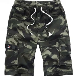 Men's Tactical Shorts Cargo Shorts Camo Shorts Summer Shorts Drawstring Elastic Waist Solid Color Camo / Camouflage Ripstop Breathable Black Army Green