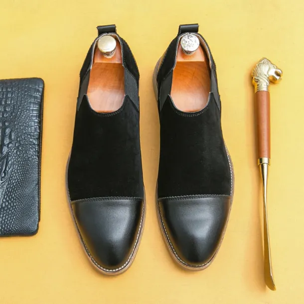 Men's Tan Chelsea Boots with Faux Leather and Suede Upper – Slip-On Elastic Design, Casual and Comfortable for Daily Wear or Semi-Formal Occasions