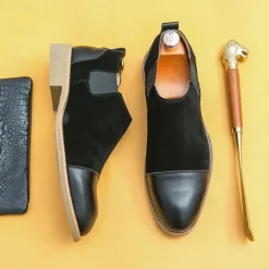 Men's Tan Chelsea Boots with Faux Leather and Suede Upper – Slip-On Elastic Design, Casual and Comfortable for Daily Wear or Semi-Formal Occasions