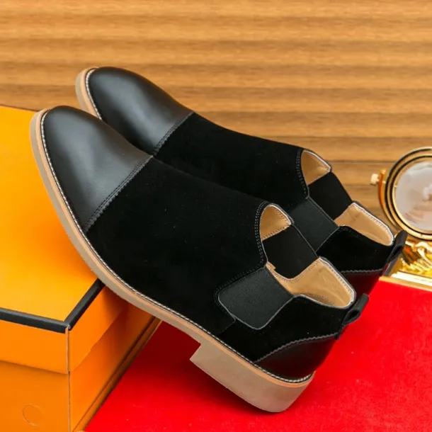 Men's Tan Chelsea Boots with Faux Leather and Suede Upper – Slip-On Elastic Design, Casual and Comfortable for Daily Wear or Semi-Formal Occasions